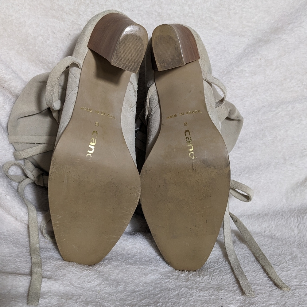 Women's CANDIE'S Cream Suede Heeled Boots, Suede Strap Wrap| Size‎ 9 - Picture 9 of 9